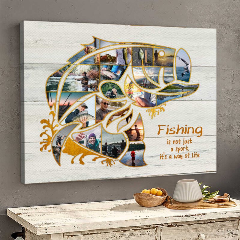 Fishing Collage Canvas, Bass Fishing Wall Art, Unique Gifts For Fishermen