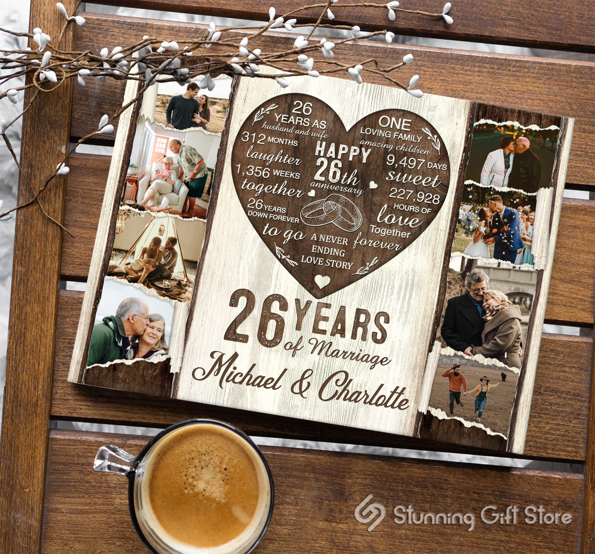 26 Year Anniversary Gift, 26th Anniversary Photo Collage Canvas, 26th