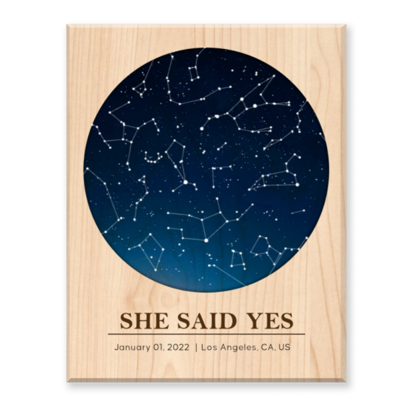 She Said Yes Custom Star Map Canvas Print, Personalized Star Map By Date, Engagement Gift