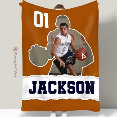 Basketball Player Gift, Personalized Basketball Blanket, Basketball Photo Blanket, Son Daughter Xmas Birthday Present