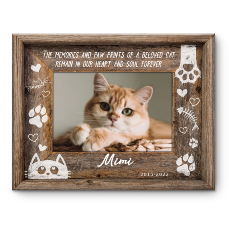 Cat Memorial Picture Canvas Print, Memories of Paw Print, Personalized Cat Sympathy Gift, Custom Cat Loss Gift