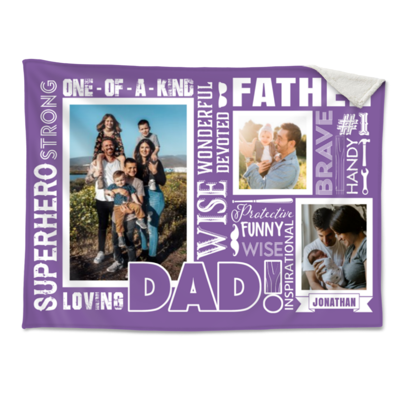 Custom Dad Photo Blanket, Personalized Fathers Day Blanket, Daddy Blanket