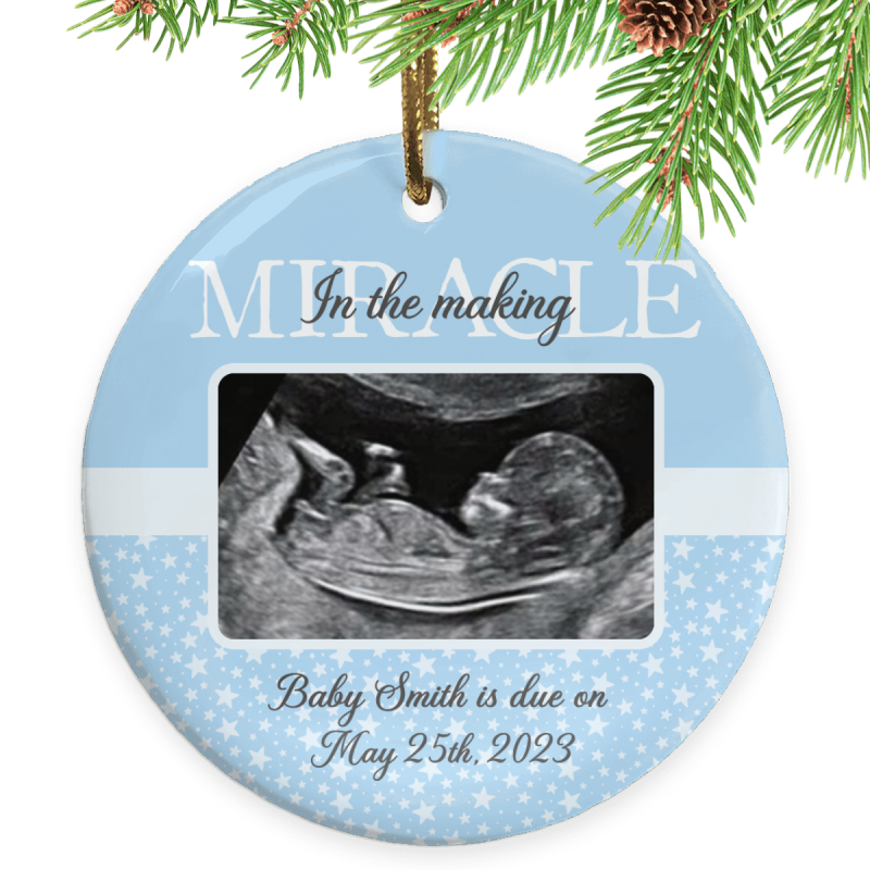 Personalized Baby Boy Ultrasound Christmas Ornament, Pregnancy Announcement Ornament, Baby Boy Due Date Gift, Expecting Parents Keepsake