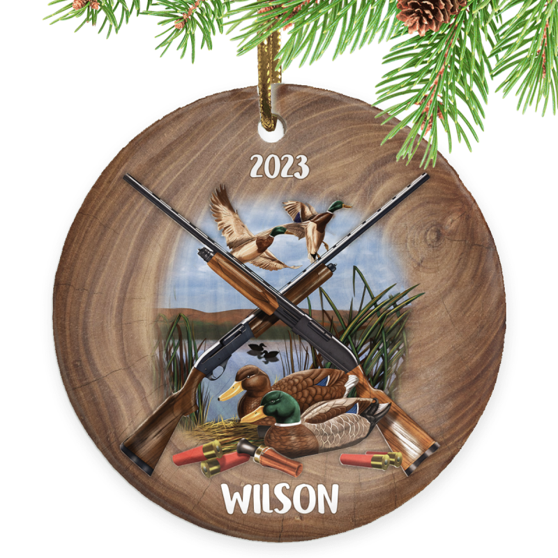 Duck Hunting Christmas Ornament, Sportsman Xmas Ornament, Personalized Ceramic Ornament Gift for Him