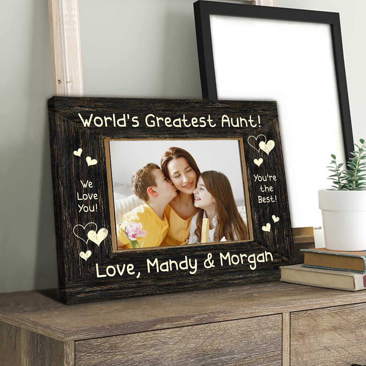Personalised 'Best Auntie' Wooden Photo Frame - Engraved Driftwood Portrait Gift