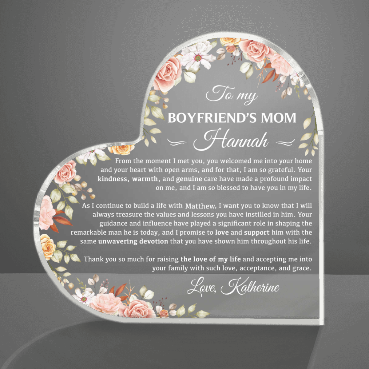 To My Boyfriend’s Mom Gift For Birthday, Personalized Plaque For Boyfriend’s Mom, Christmas Gift For Boyfriends Mom From Son’s Girlfriend