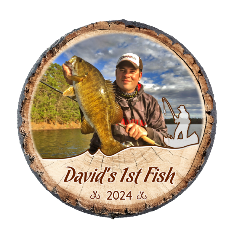 Personalized 1st Fish Photo Slate, Fishing Gifts For Men, Fishing Dad Gift, Custom Photo Stone