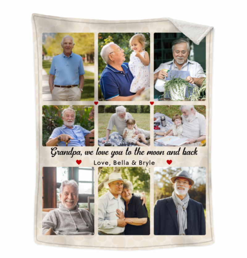 Personalized Grandpa Blanket, Picture Custom Photo Collage, Blanket For Grandpa, Birthday Gift For Grandpa, Happy Father's Day For Grandpa
