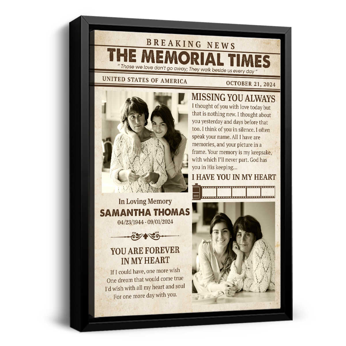 Memorial Newspaper Gifts 
