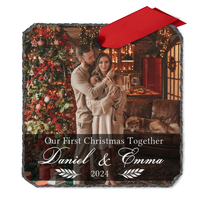 Personalized Couple Slate Ornament, Christmas Anniversary Photo Slate, Couple Gift, Anniversary Gift