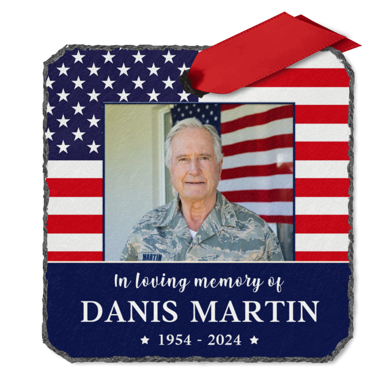 Personalized Military Memorial Slate Ornament | Custom Army Memorial Photo slate | Bereavement Gift | Soldier Memorial