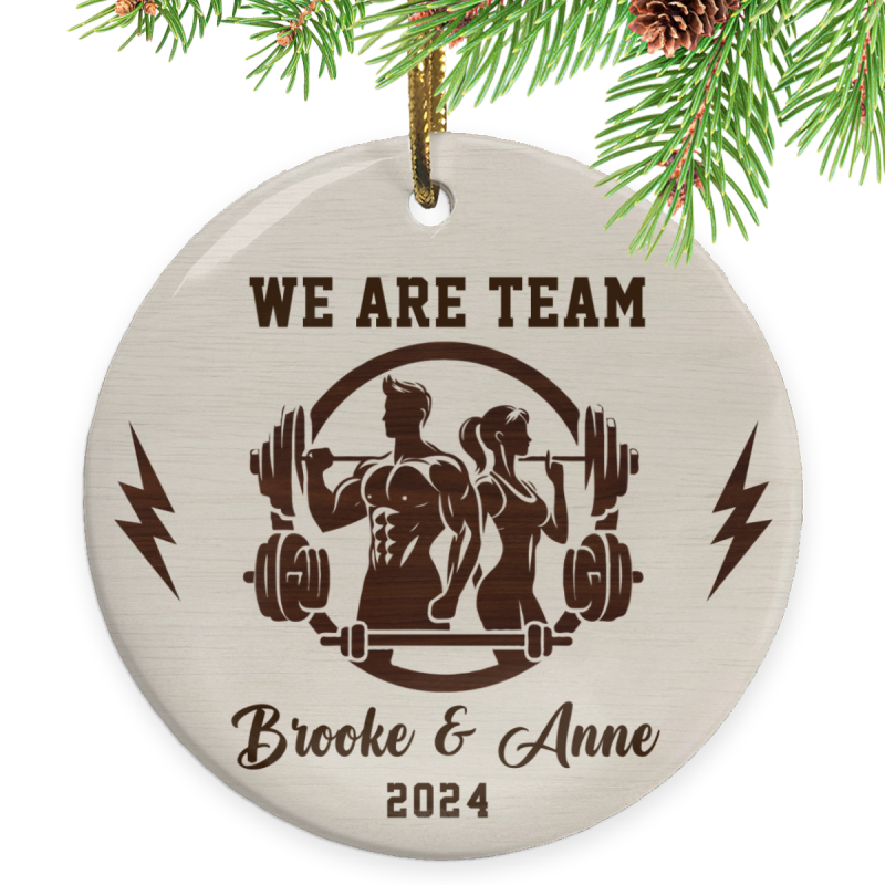 Custom Gym Couples Ornament, Weight Lifting Couple Ornament, Gift For Fitness Lover, Gym Lover Christmas Ornament
