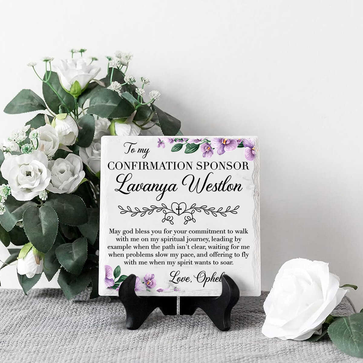 FEELMEM Confirmation Sponsor Gift – Stainless Steel Desk Decor For Baptism, Godparent Ceremony & Appreciation (Beige, 4" X 2.75" X 1.2")
