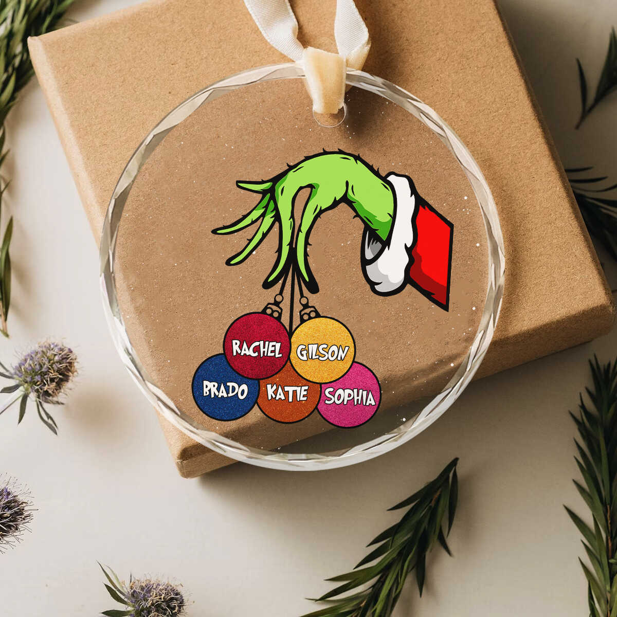 Personalised Grinch Christmas Bauble – Custom Acrylic Tree Decoration