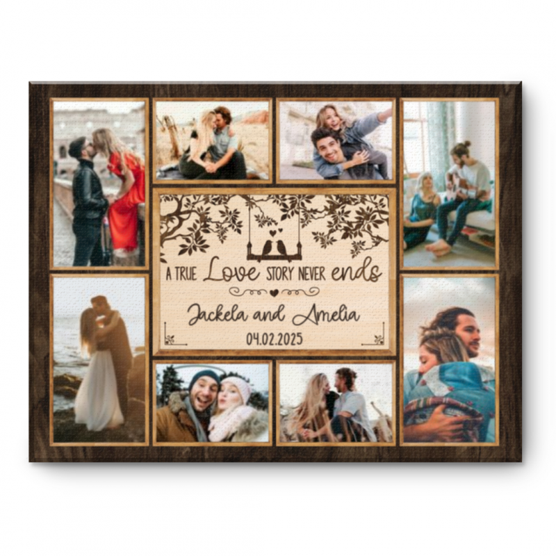 Couple Photo Canvas Personalized, A True Love Story Never Ends, Custom Couple Photo Collages, Couple Canvas Print, Anniversary Gift
