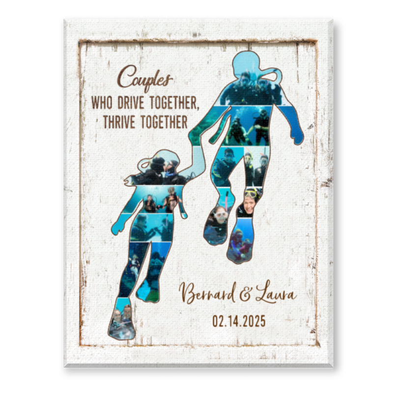 Custom Scuba Diving Couple Photo Collage Canvas, Scuba Gifts For Divers, Valentine Gift for Him Her, Propose Underwater Gift