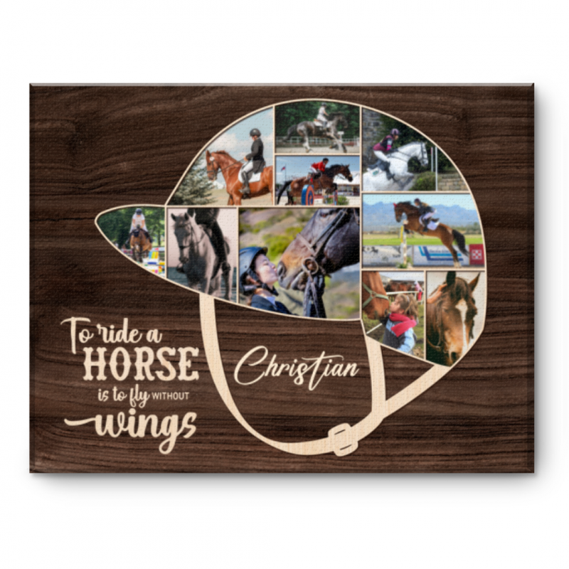 Custom Riding Helmet Photo Canvas, Personalized Gifts For Horse Lover, Riding Helmet Collage Canvas, Horse Lover Gift