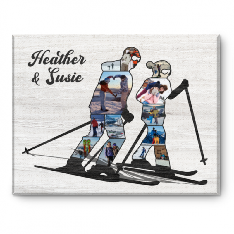 Personalized Skiing Couple Gift, Custom Skiing Photo Collage Canvas Print, Ski Couple Canvas, Winter Sports Wall Art, Gift for Couples