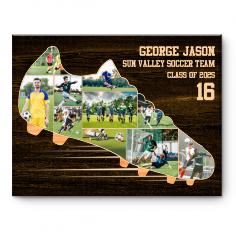Personalized Soccer Shoes Canvas, Custom Soccer Shoes Photo Collage Canvas, Soccer Player Gift, Gift For Football Coach
