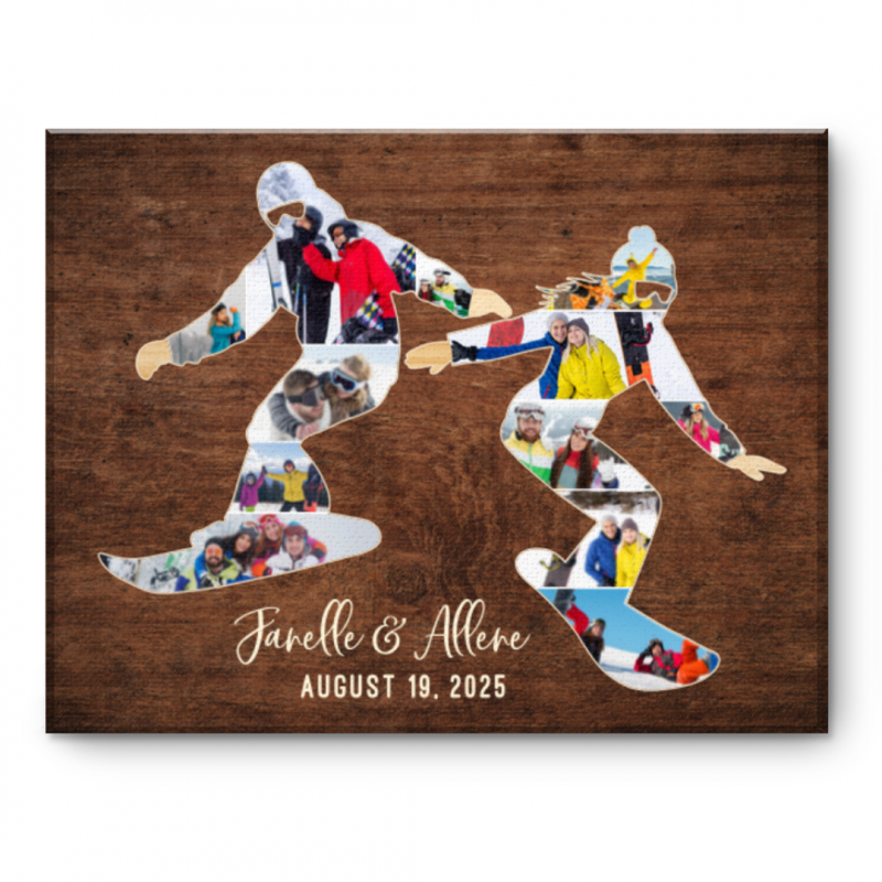 Personalized Snowboarding Couple Canvas, Gift for Snowboarders, Holiday Couple Print, Gift for Couples