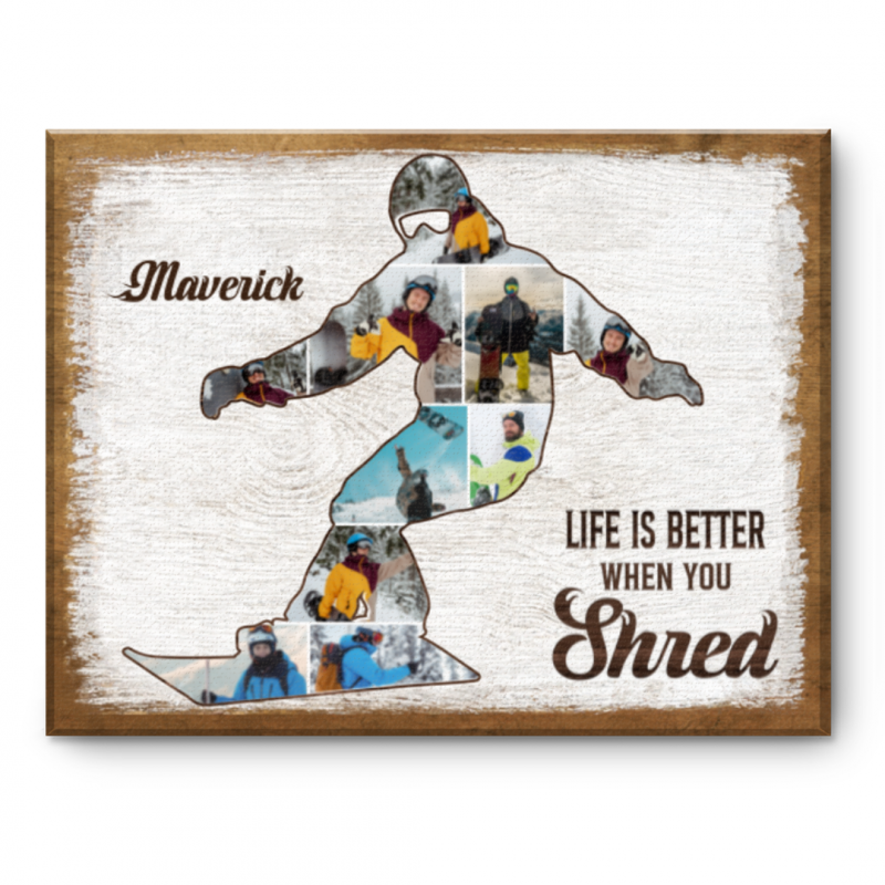 Snowboarding Personalized Canvas, Custom Snowboard Lover Photo Collages, Snowboard Canvas Gift, Gift For Snowboarder