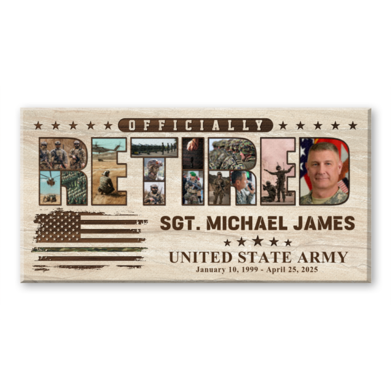 Military Retirement Canvas, Custom Retirement Gift For Army, Personalized Veteran Retirement Photo Collages, American Army Flag, Army Retirement Gift