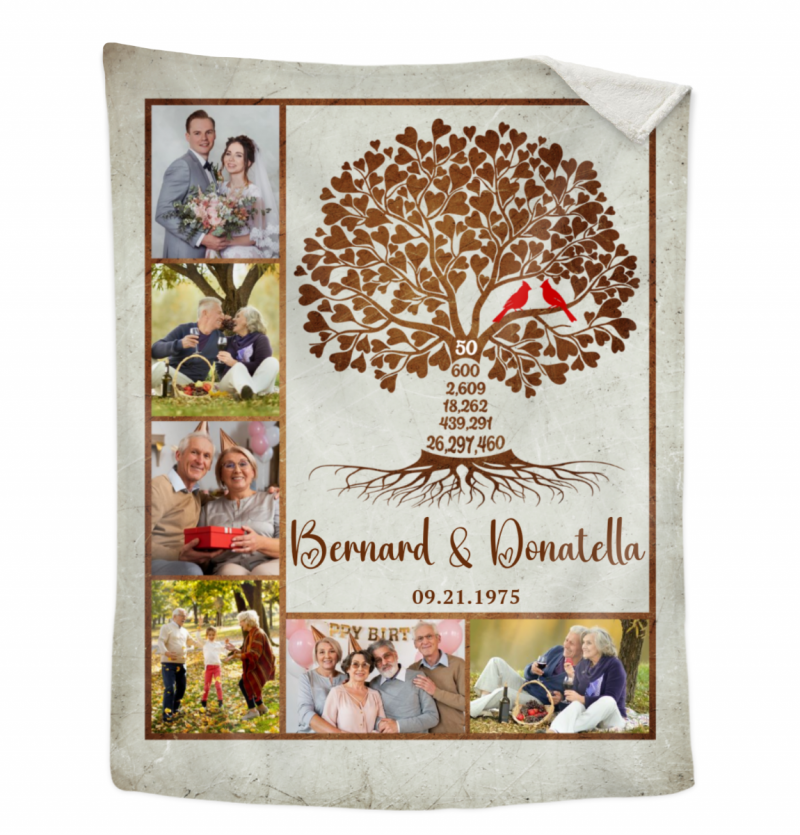 Custom 50th Wedding Anniversary Blanket, Countdown Tree Blanket, Tree of Love Design Blanket, Personalized Keepsake for Couples, 50 Years of Marriage Gift