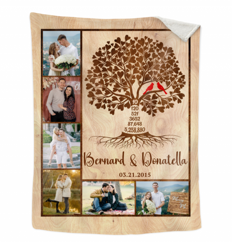 10th Anniversary Gift for Husband, Personalized Countdown Tree with Name and Wedding Date, Photo Collage for Couples