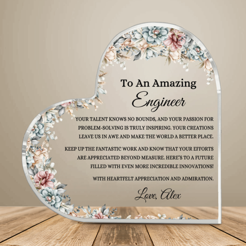 Engineer Graduation Gift for Her, Inspirational Gift for Female Engineer, STEM Student Heart Acrylic, To an Amazing Engineer, Gift for Women