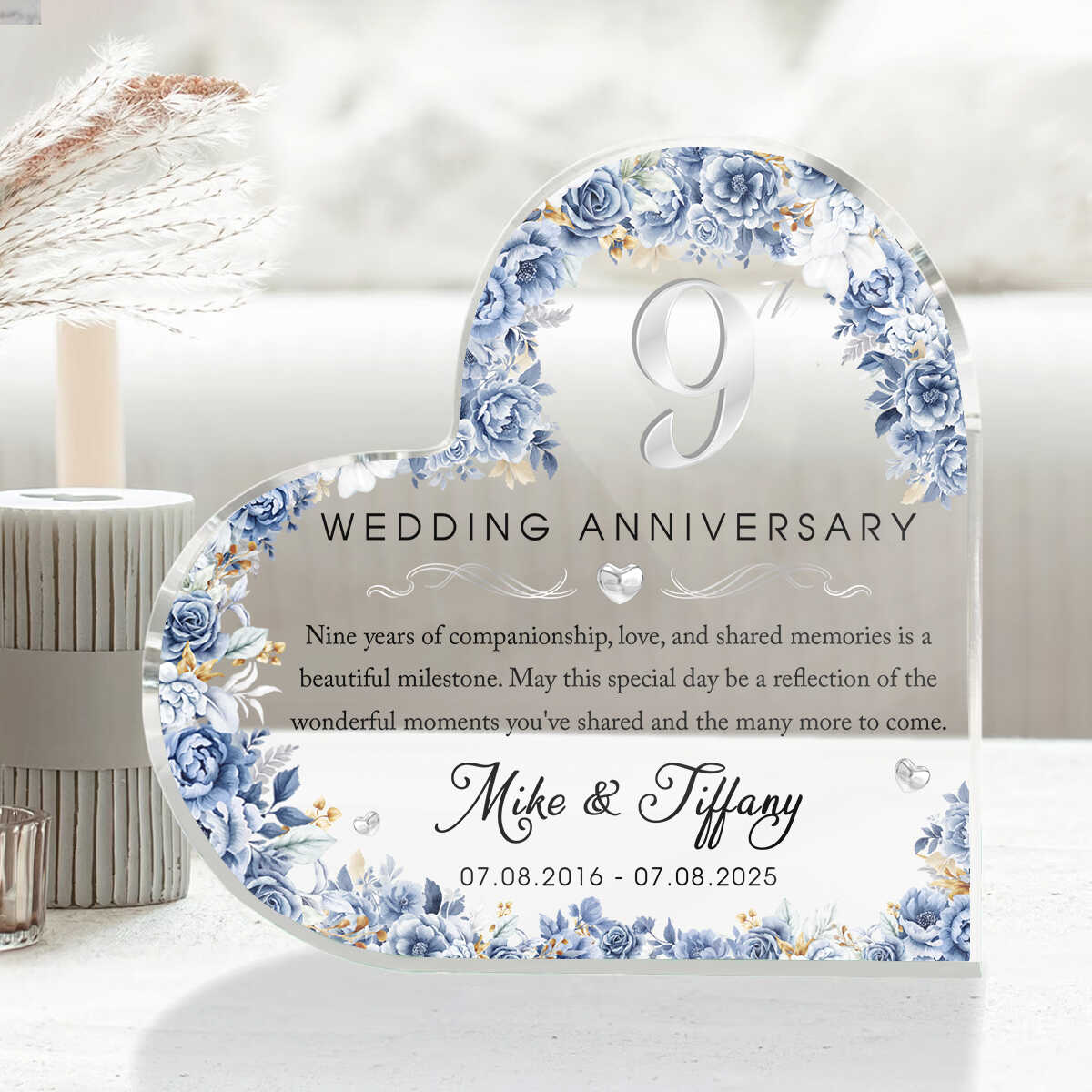 9th Anniversary Heart Acrylic, 9 Year Anniversary Gift, 9th 