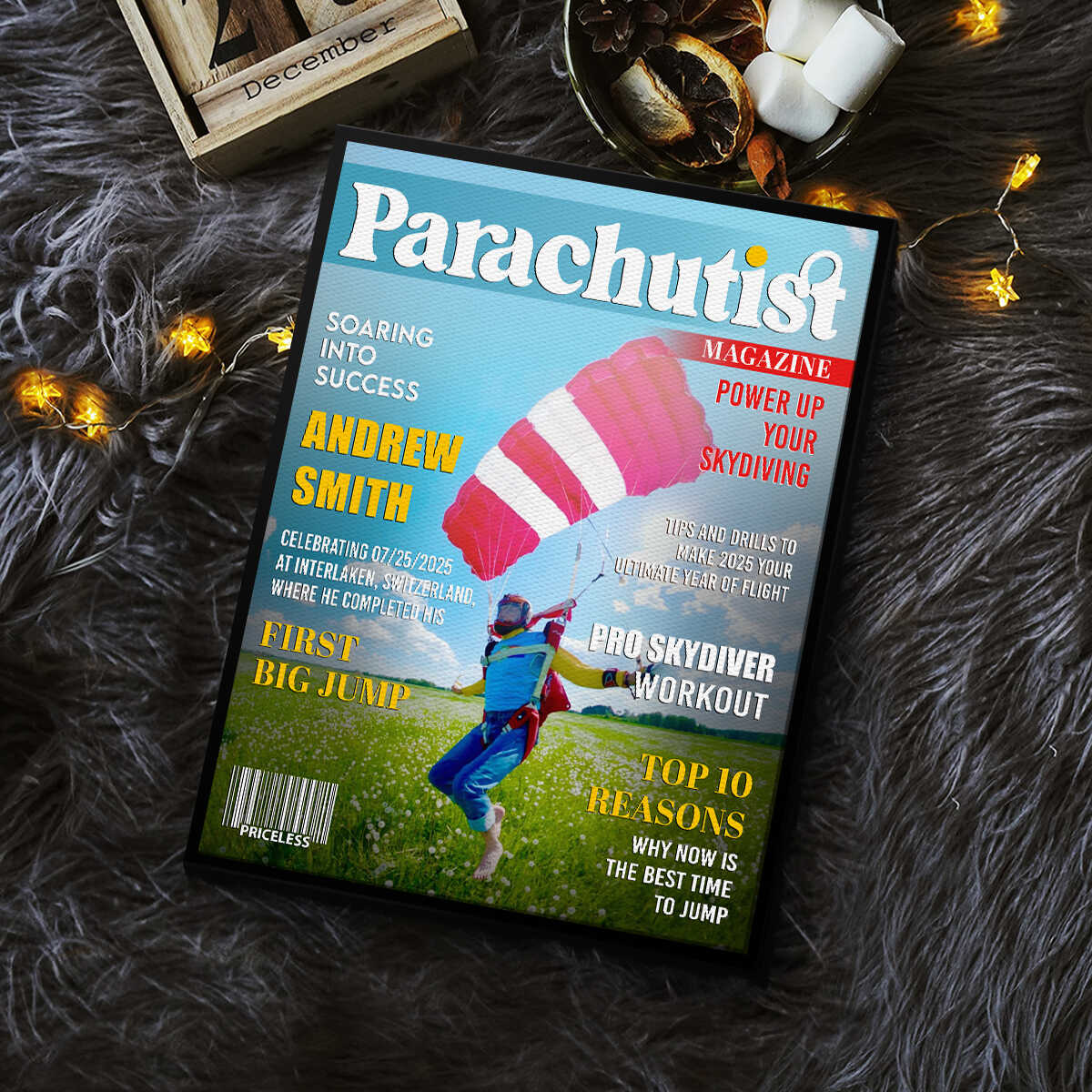 Personalized Parachutist Magazine Cover, Custom Parachutist Photo 
