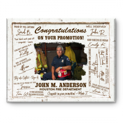 Promotion Congratulations Canvas with Photo, Coworker Signature Board, Promotion Photo Guest Book, Personalized Rank Advancement Keepsake