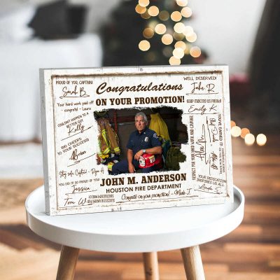 Promotion Congratulations Canvas with Photo, Coworker Signature Board, Promotion Photo Guest Book, Personalized Rank Advancement Keepsake