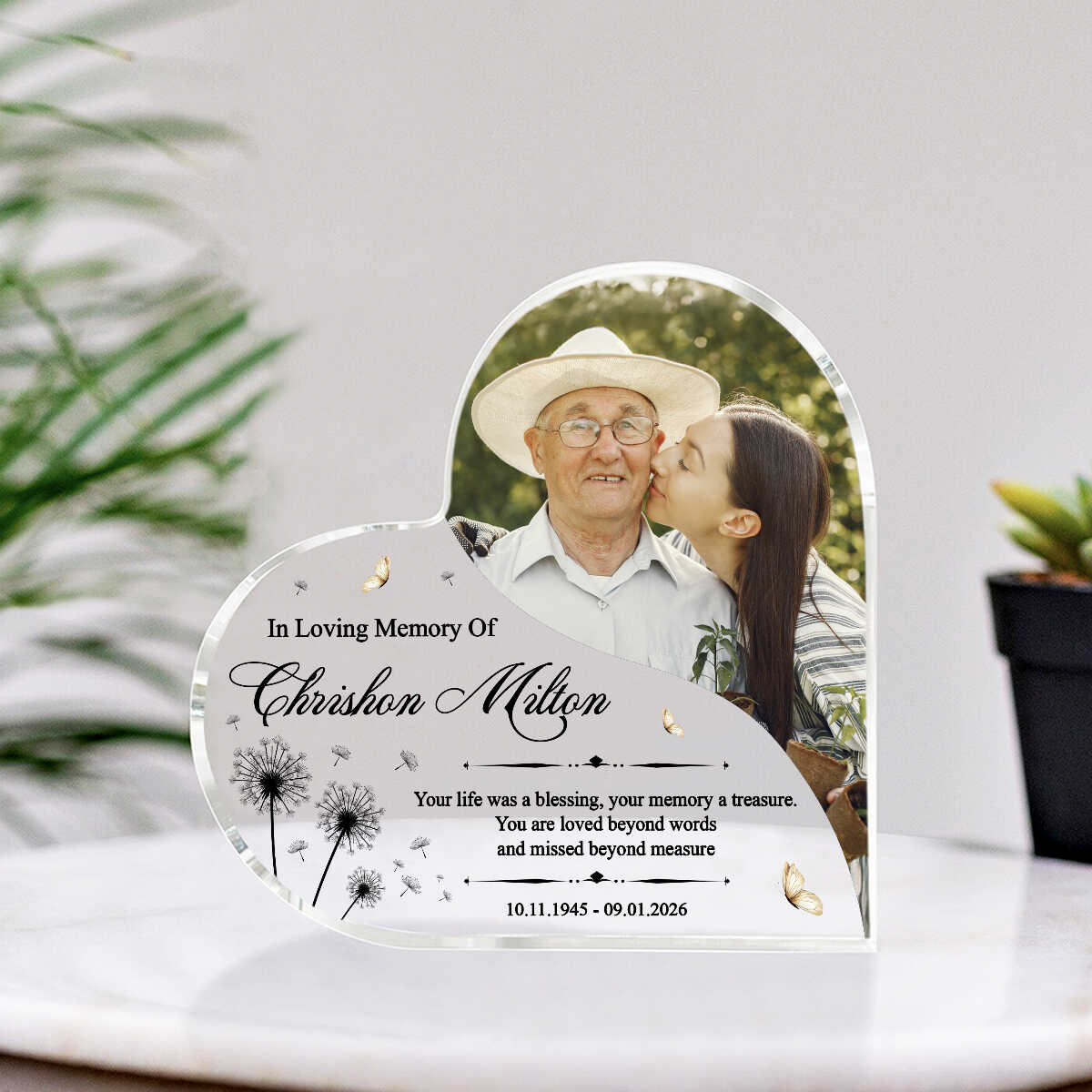 Loss Of Loved One Gift, Bereavement Present, Your Life Was A Blessing Quote Acrylic Plaque, Custom Butterfly Memorial Plaque, Funeral Decoration With Name