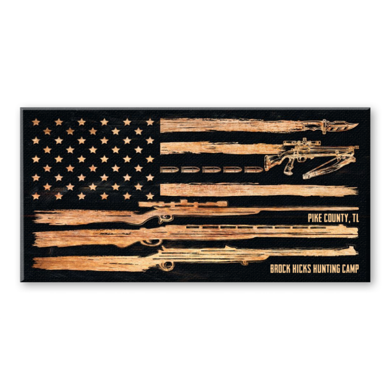 Personalized Hunting Gift For Men, Hunting Camp Sign, Custom American Flag Art For Hunter, Father's Day Present, Deer Hunting Lodge Sign