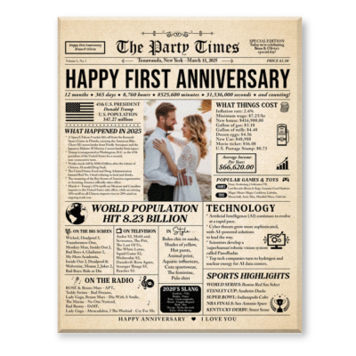 First Anniversary Gift for Couples, 2025 Newspaper Canvas, 1st Wedding Anniversary for Husband, First Year Anniversary Newspaper