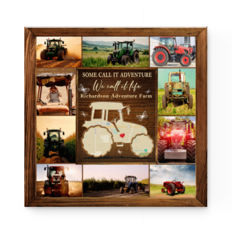 Tractor Map Gifts, Personalized Tractor Photo Collage Map Canvas, Farm Gift, Unique Gifts For Farmers, Farmer Photo Collage