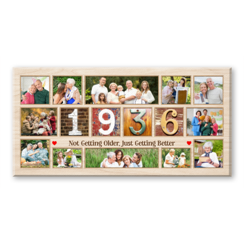 90th Birthday Photo Collage Canvas, Milestone Birthday Gift for Grandma, Personalized Gift for Grandparents, Year of Birth1936 Photo Art