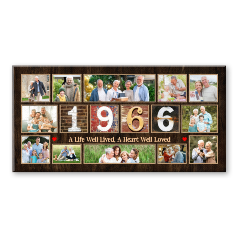 60th Birthday Photo Collage Canvas, Number 1966 Vintage, Born In 1966, Custom Birthday Gift for Mom, 60th Birthday Gift Ideas