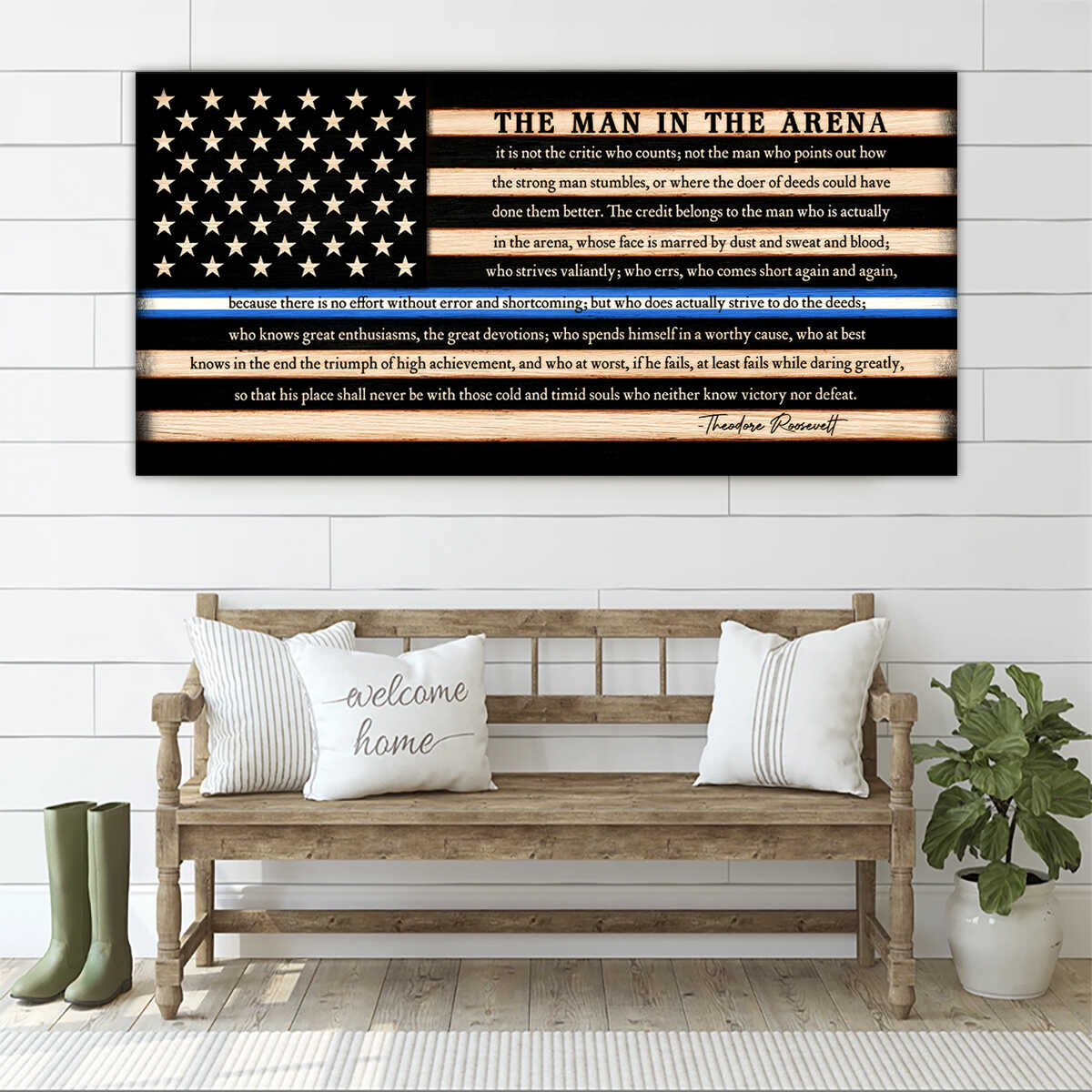Man in Arena EMS Motivation Quote Wall Art, EMS Retirement Gift Flag Canvas, Patriotic Quote Canvas, Man in Arena EMT EMS Gift