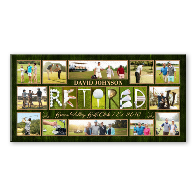 Personalized Retirement Gift for Golf Lover, Golf Retirement Photo Collage Canvas, Custom Retirement Party Gift, Golf Gift For Boss, Golf Gift Ideas