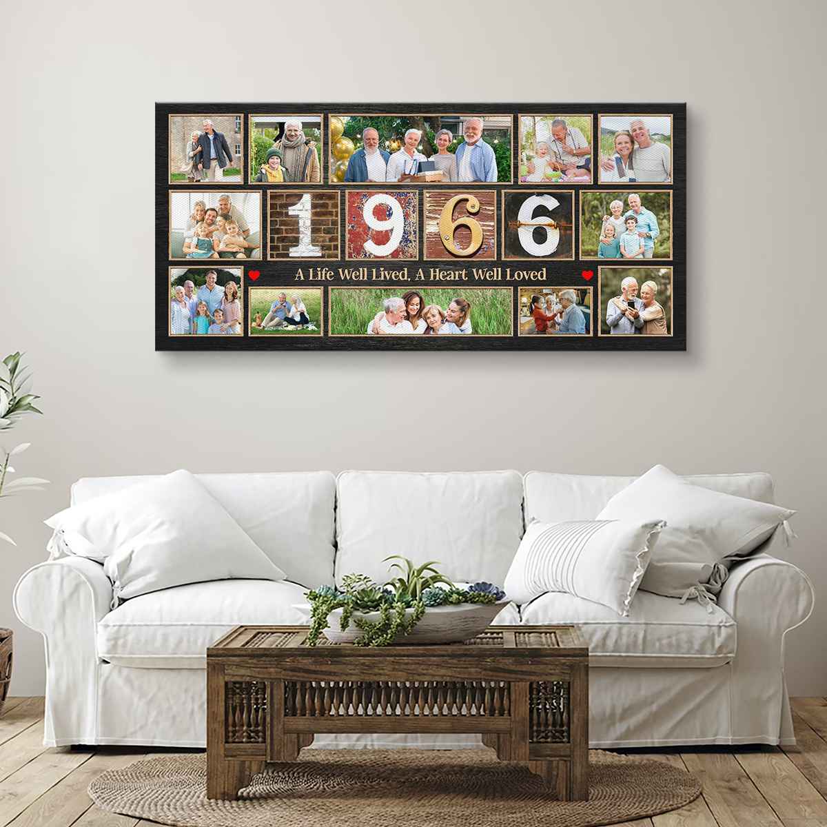 60th Birthday Photo Collage Canvas, Number 1966 Vintage, Born In 1966, Custom Birthday Gift for Mom, 60th Birthday Gift Ideas