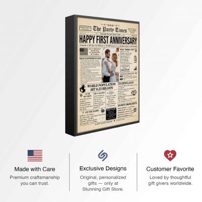 First Anniversary Gift for Couples, 2025 Newspaper Canvas, 1st Wedding Anniversary for Husband, First Year Anniversary Newspaper