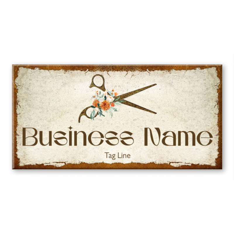 Floral Scissors Hair Salon Logo Canvas – Custom Salon Branding Wall Art, Personalized Business Name Sign