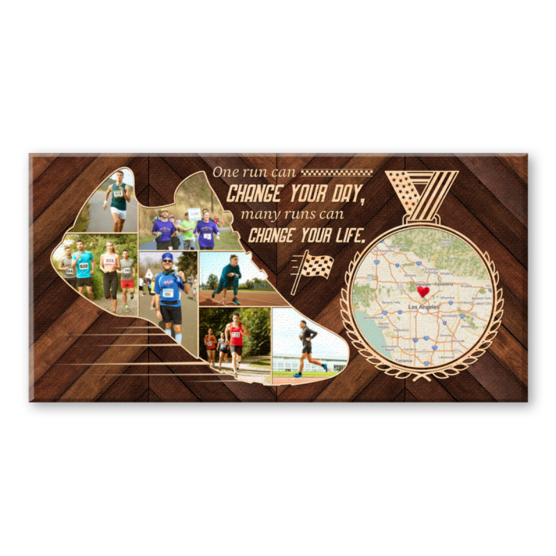 Custom Runner Street Map Photo Collage, Marathon Route Map with Photos, Personalized Gift For Runners, Running Gift