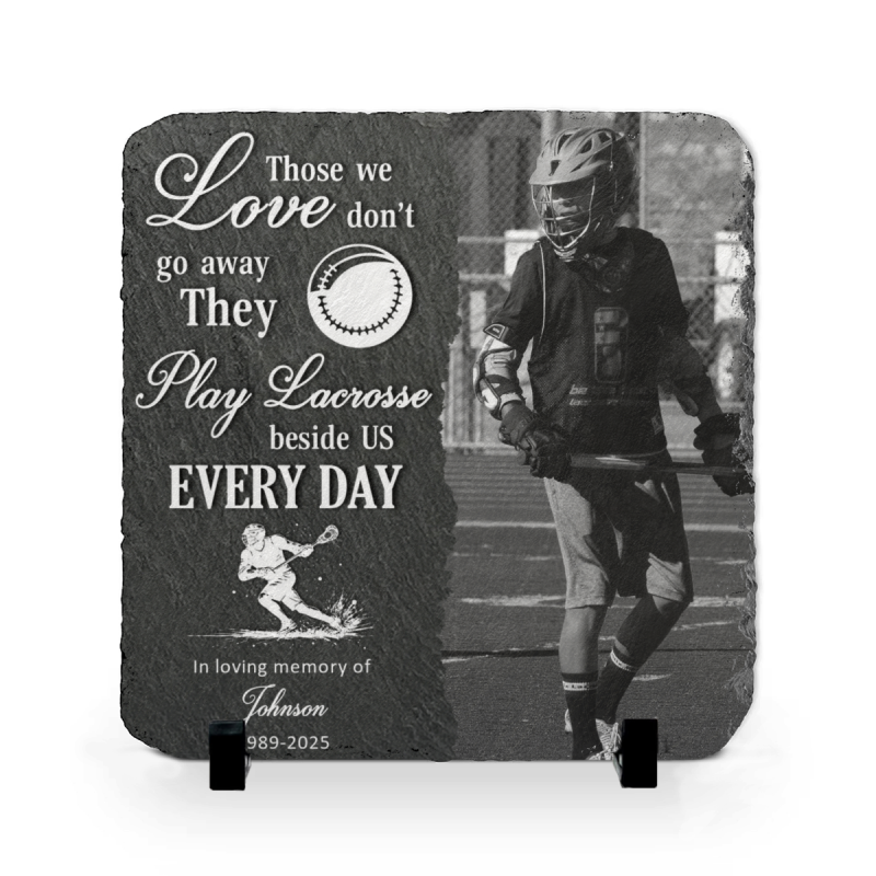 Customizable Memorial Keepsake Lacrosse Photo Slate, Lacrosse Memorial Plaque, Lacrosse Lover Loss, Lacrosse Memorial Garden Stone