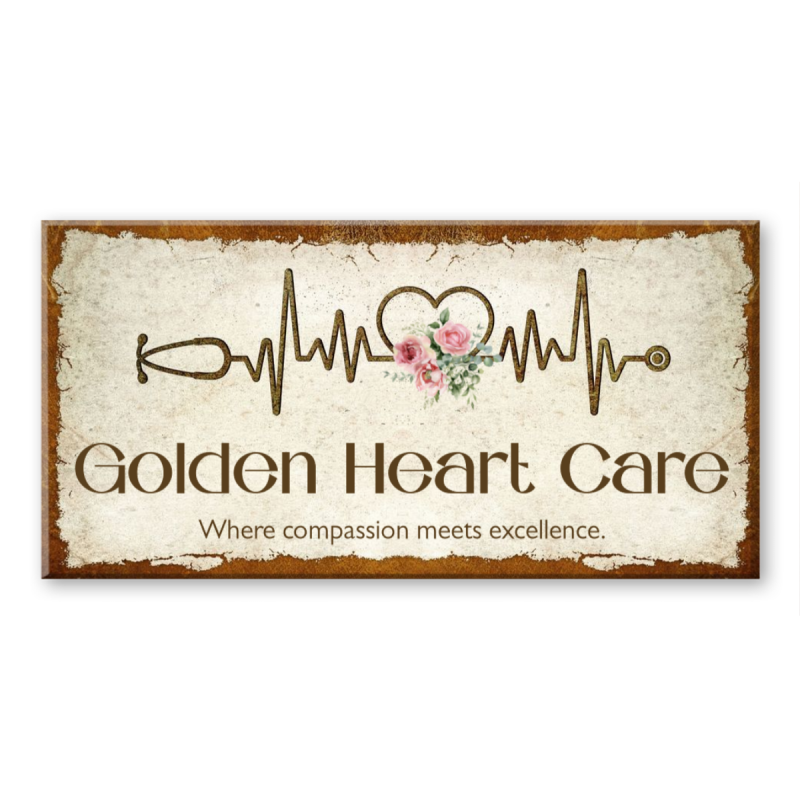 Personalized Healthcare Business Canvas – Floral Heartbeat Logo Wall Art, Custom Medical Office Name Sign