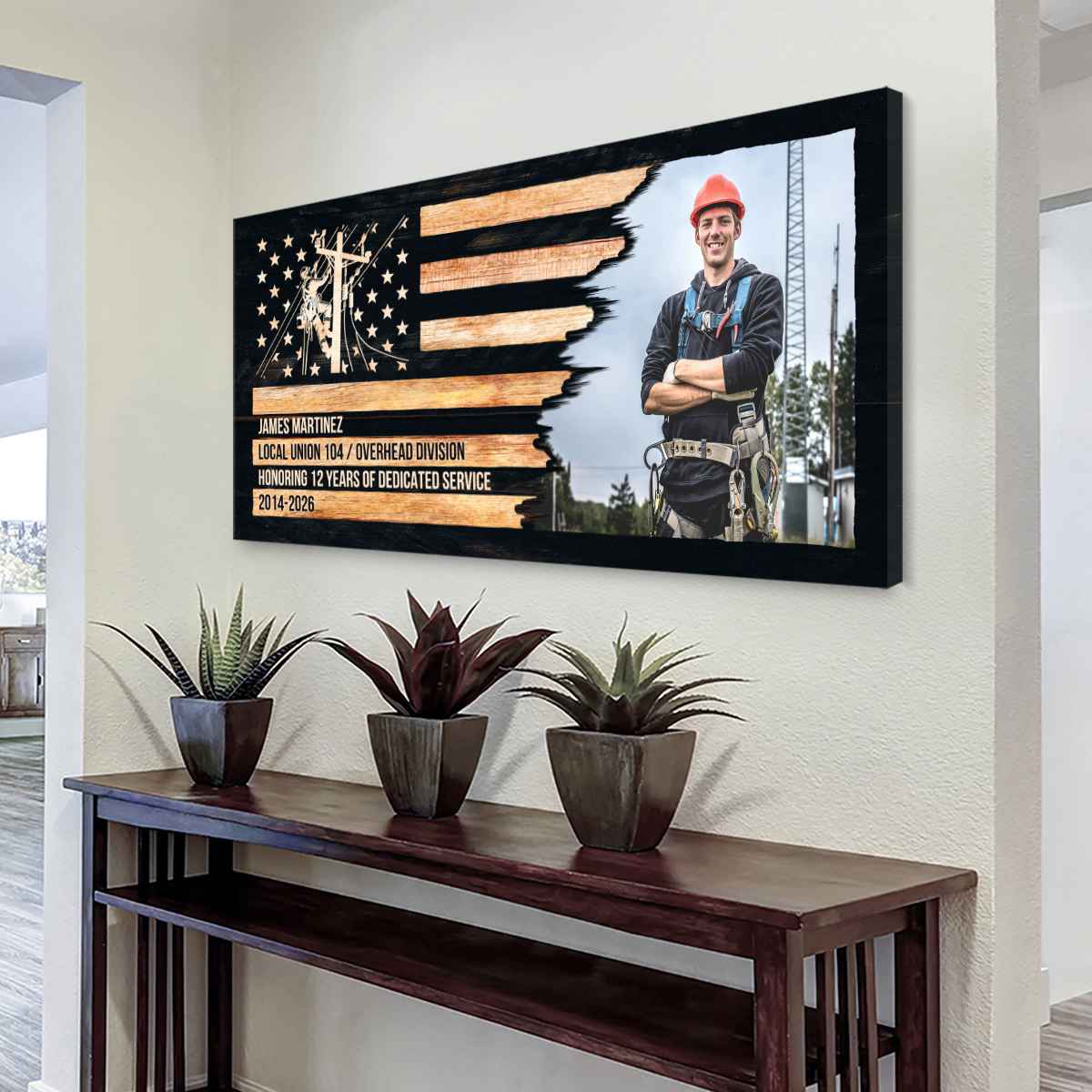 Custom Lineman Retirement Gift, Custom Lineman Gift, Personalized Lineman Flag Wall Decor, Custom LineMan Photo Gift