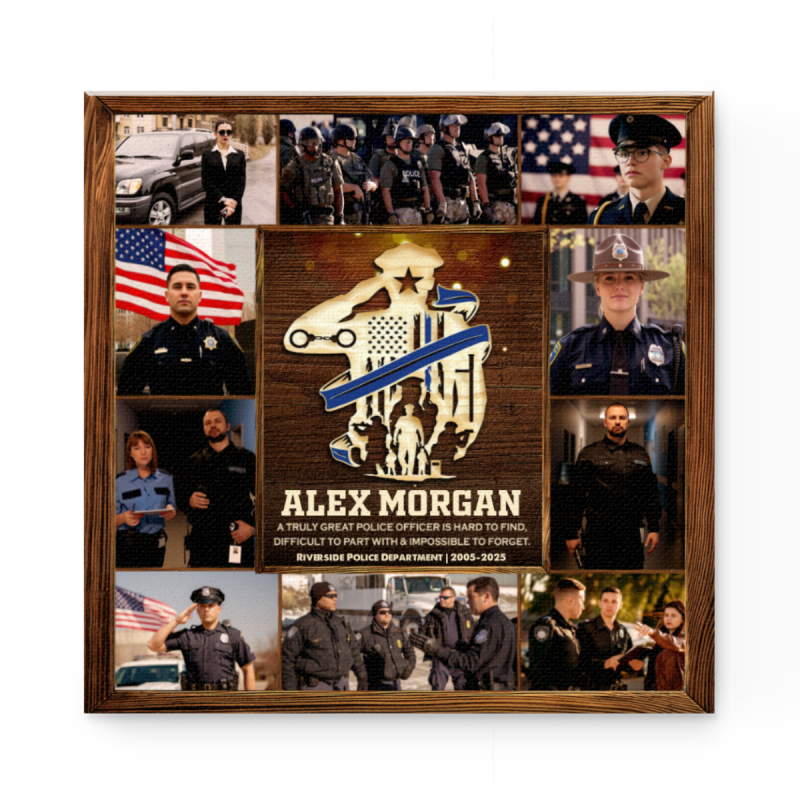 Police Retirement Appreciation Gift | Personalized Police Photo Collage Canvas | Law Enforcement Wall Art | Police Officer Gift | Thin Blue Line | Unique Cop Gift Idea