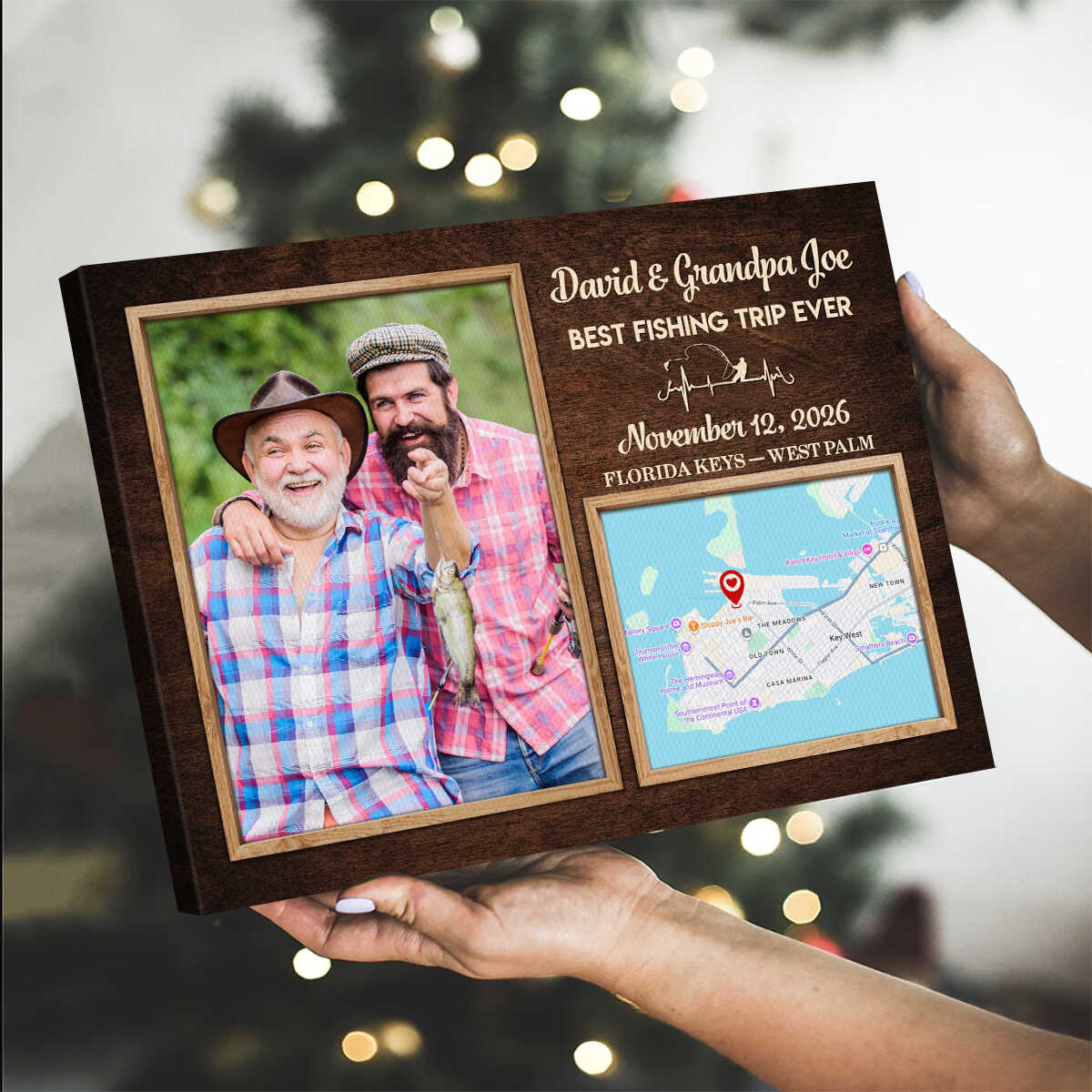 Best Fishing Trip Ever Personalized Canvas, Father Son Fishing Trip Gift, Personalized Map Photo Canvas, Personalized Lake Location Map Print